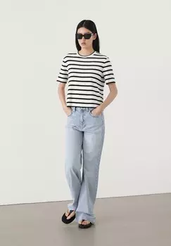 Принт на футболке SHORT SLEEVE STRIPED Massimo Dutti, черный