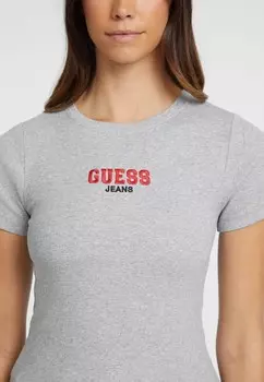 Принт на футболке SLIM EMB Guess Jeans, серый