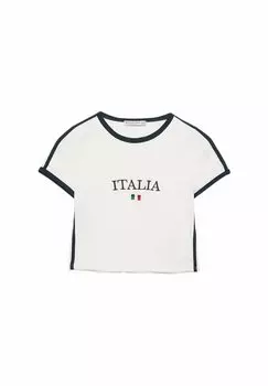 Принт на футболке Stradivarius, белый