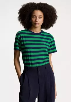 Принт на футболке STRIPED COTTON JERSEY CREWNECK TEE Ralph Lauren, синий