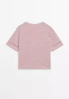 Принт на футболке STRIPED CREW NECK Massimo Dutti, красный