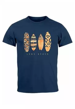Принт на футболке Surfing Fashion Aufdruck Long Beach Surfboard Som Neverless, темно-синий