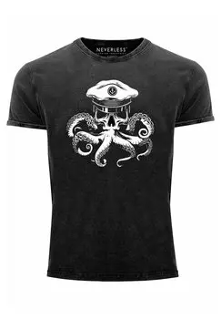 Принт на футболке Vintage Kapitn Totenkopf Oktopus Captain Skull Kra Neverless, черный