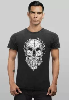 Принт на футболке Vintage Totenkopf Mt Bart Lorbeer Beard Skull Neverless, черный