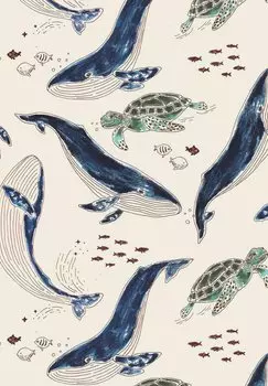 Принт на футболке Whales Sea Turtles Walkiddy, белый