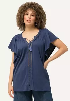 Принт на футболке WING SLEEVE V-NECK Ulla Popken, темно-синий