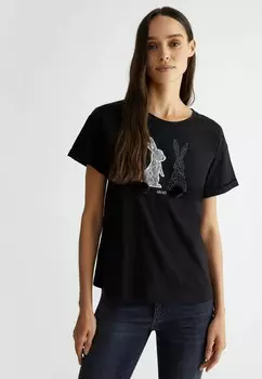 Принт на футболке WITH EMBROIDERY AND APPLIQUS LIU JO, черный
