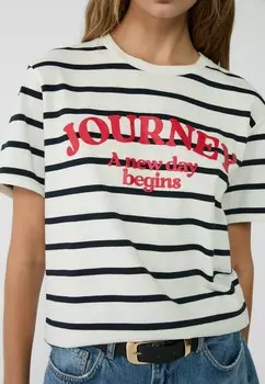 Принт на футболке WITH SLOGAN Stradivarius, темно-синий