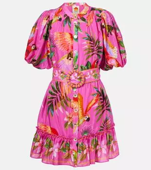 Принтованное платье миди из хлопковой смеси с поясом Farm Rio, Colorful Macaw Pink