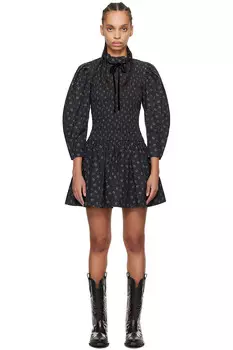 Принтованное платье-миди в стиле смок Ganni, цвет phantom