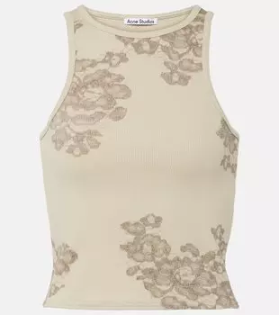 Принтованное ребристое майка из хлопковой смеси Acne Studios, Sage Green