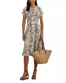 Принтованный креповый рубашечный сарафан с поясом Camp Ralph Lauren, мультиколор