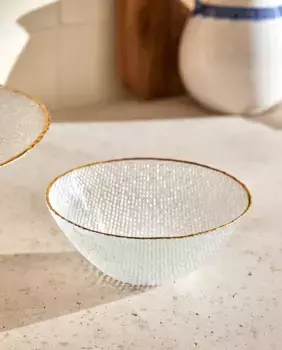 Приподнятая стеклянная чаша с золотым ободком Zara Home, золотой