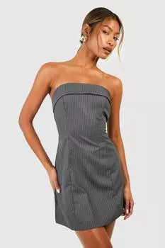 Природное мини-платье в тонную полоску Boohoo, серый