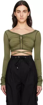 Присборенная футболка цвета хаки с длинным рукавом lesugiatelier