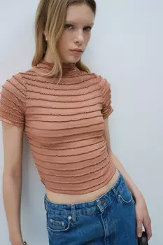 Присборенная рубашка с деталями оверлока H&M, оранжевый