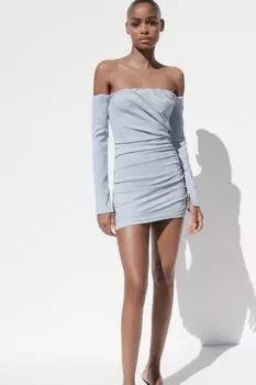 Присборенное короткое платье ZARA, светло-синий