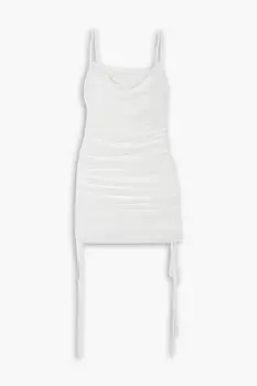 Присборенное мини-платье открытой вязки DION LEE, слоновая кость