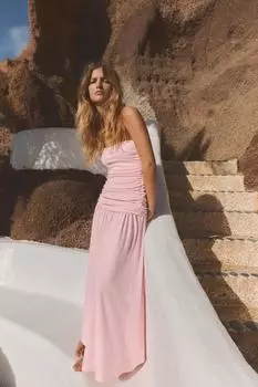 Присборенное платье без бретелек ZARA, цвет Pastel pink