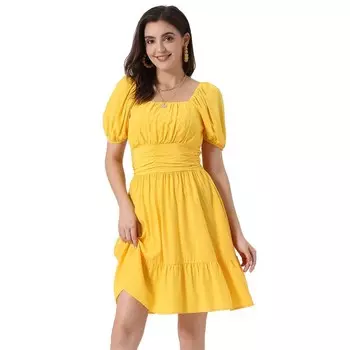 Присборенное платье для женщин, летнее повседневное платье трапециевидной формы с завязкой-бабочкой на спине и рюшами ALLEGRA K, желтый