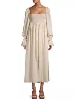 Присборенное платье-крестьянка-миди WeWoreWhat Cream