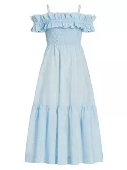 Присборенное платье макси из сирсакера GANNI