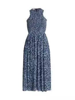 Присборенное платье миди с цветочным принтом Michael Kors Collection Blue