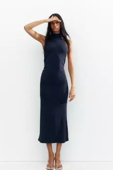 Присборенное платье с длинным вырезом на бретельках ZARA, синий