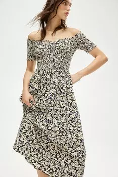 Присборенное платье с открытыми плечами H&M, черный