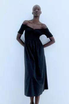 Присборенное платье с открытыми плечами H&M, черный