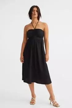 Присборенное платье с застежками сзади на шее H&M, черный