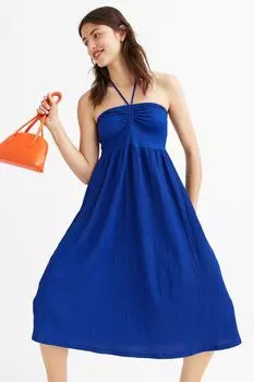 Присборенное платье с застежками сзади на шее H&amp;M, синий