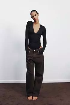 Присборенное полиамидное боди ZARA, черный