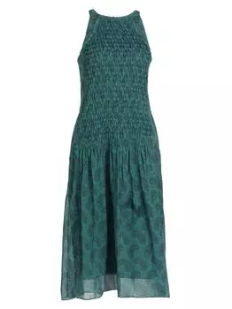 Присборенное шелковое платье до колен Kat Joie, серебряный