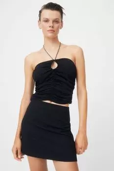 Присборенный атласный топ с застежками сзади на шее H&M, черный