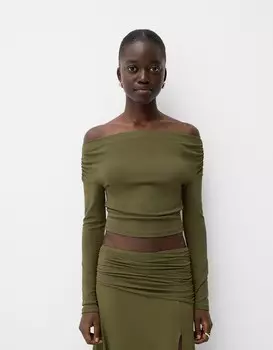 Присборенный свитер бардо Bershka, хаки