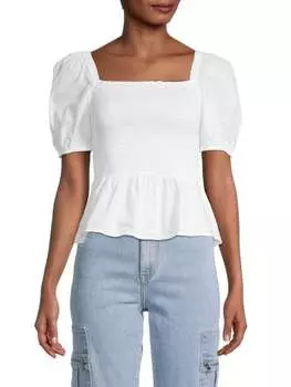 Присборенный топ artina с объемными рукавами и баской French Connection Summer white