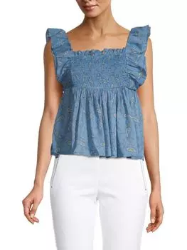 Присборенный топ с принтом пейсли Saks Fifth Avenue Blue paisley