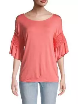 Присборенный топ с расклешенными рукавами DKNY Coral bead