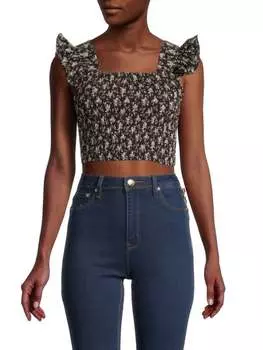 Присборенный укороченный топ с цветочным принтом Lea & Viola Black combo