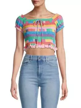 Присборенный укороченный топ в игривую полоску BCBGeneration Blue multi