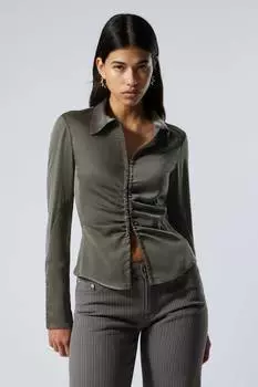 Приталенная атласная рубашка с длинными рукавами. Weekday, коричневый