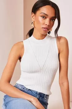 Приталенная блузка без рукавов с шевроном Lipsy, белый