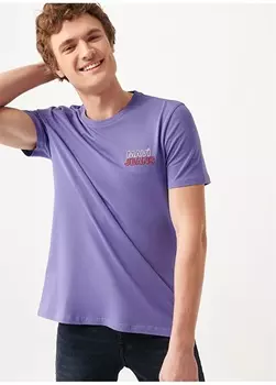 Приталенная фиолетовая мужская футболка с круглым вырезом с принтом Mavi