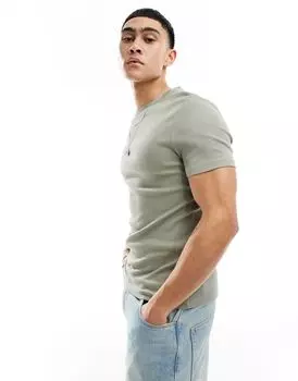 Приталенная футболка цвета хаки в рубчик ASOS