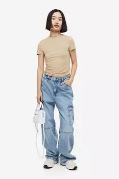 Приталенная футболка H&M, бежевый