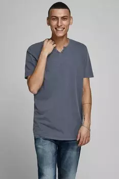 Приталенная футболка Henley с комбинацией Jack & Jones, синий