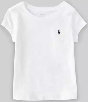 Приталенная футболка из джерси с короткими рукавами Polo Ralph Lauren Essential Little Girls 2T-6X, белый