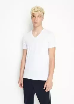 Приталенная футболка из хлопка пима с короткими рукавами Armani Exchange, белый