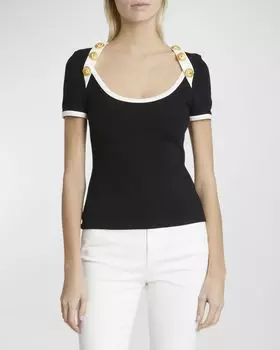 Приталенная футболка с 6 пуговицами и короткими рукавами Balmain, цвет Blackcream